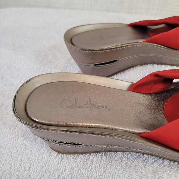 Cole Haan Platform Wedge Sandals Womens 6.5 Red Slip On Air Cushioned EUC - Picture 7 of 10